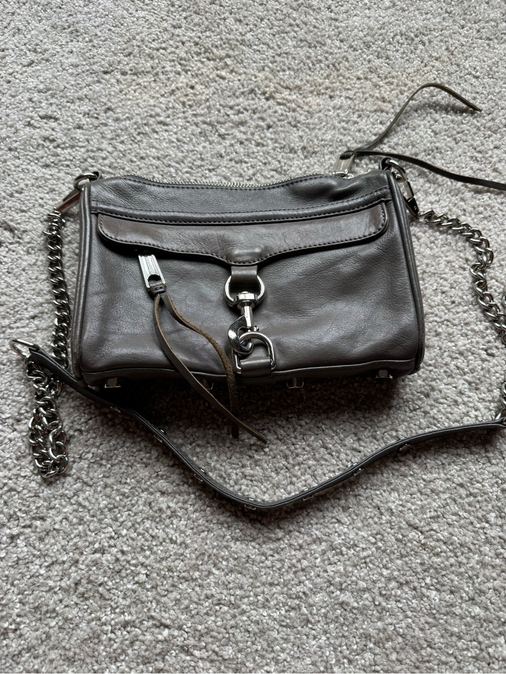 Rebecca Minkoff Gray Leather Mini MAC Crossbody with Chain Strap